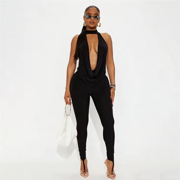 Black 2 piece Halter set with stretch stirrup leggings