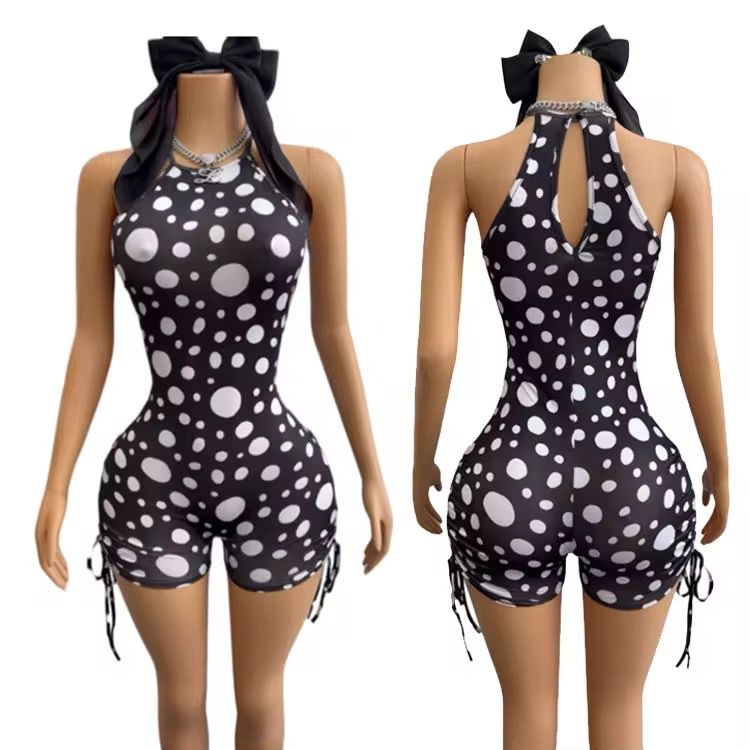 Sexy Polka Dots Print Halter Romper
