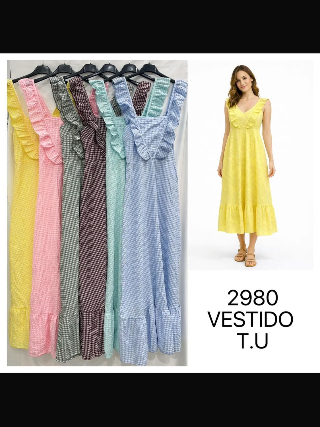 Vestido de cuadro en celeste