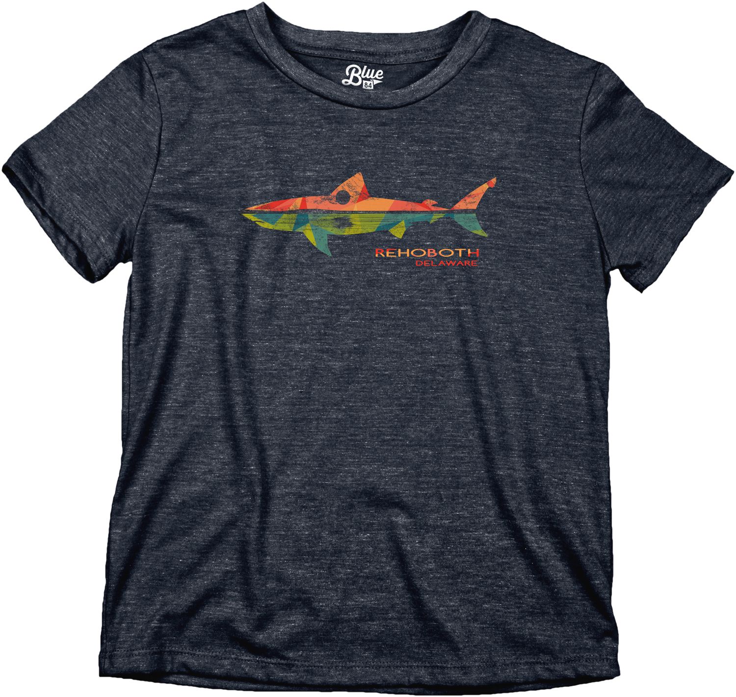 YOUTH REMNANT SHARK TRIBLEND SS TEE, Color: NAVY, Size: XS