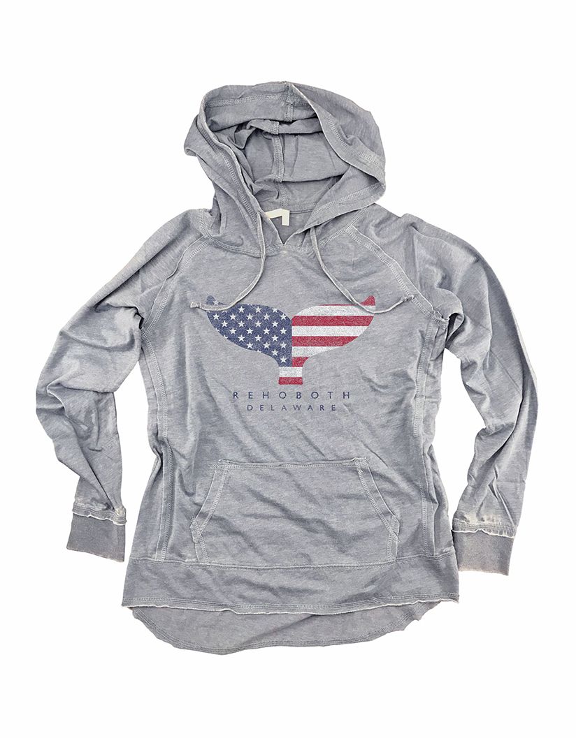 LIGHTWEIGHT WOMENS HOODIE SILVER AMERICANA WHALE, Size: S