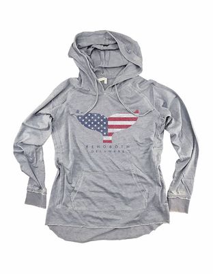 LIGHTWEIGHT WOMENS HOODIE SILVER AMERICANA WHALE