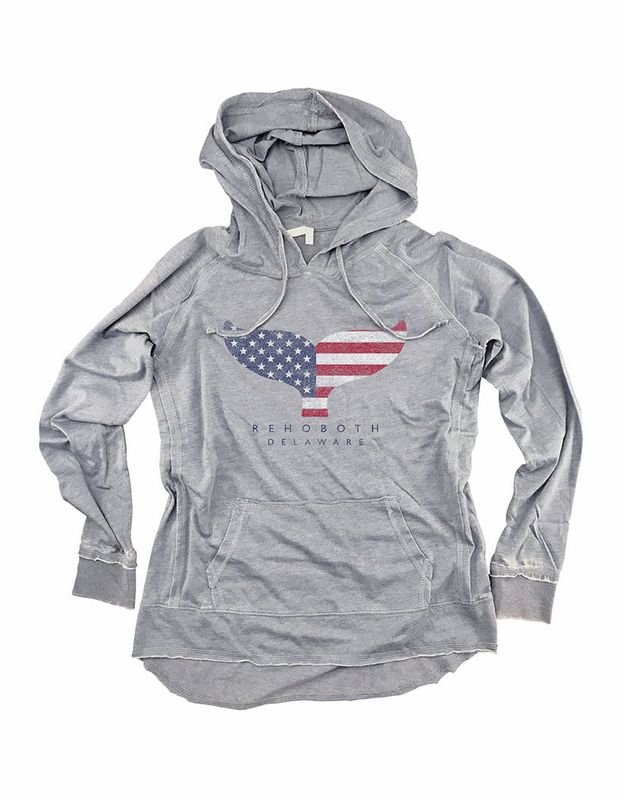 LIGHTWEIGHT WOMENS HOODIE SILVER AMERICANA WHALE