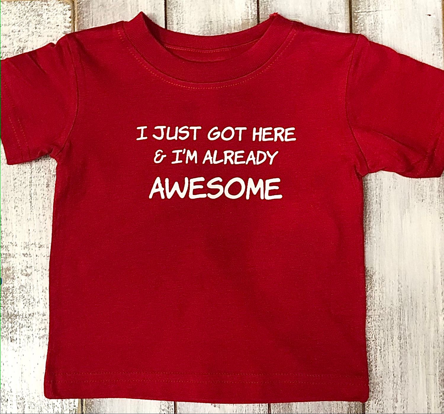 INFANT CLASSIC ALREADY AWESOME SS TEE, Color: RED, Size: 6 MONTHS