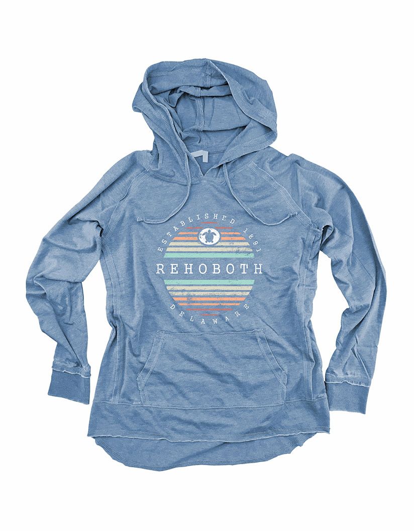 LIGHTWEIGHT WOMENS HOODIE INDIGO STRIPE TURTLE