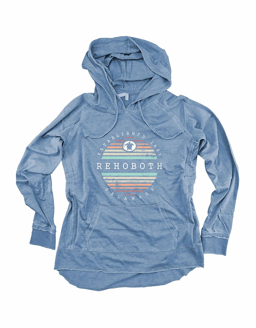 LIGHTWEIGHT WOMENS HOODIE INDIGO STRIPE TURTLE, Size: S