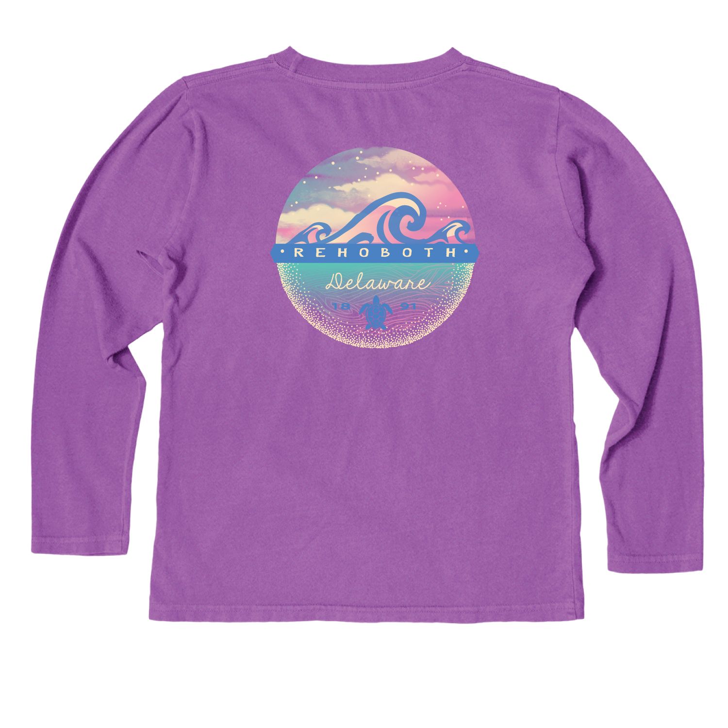 YOUTH MYTHIC WAVES LS TEE, Color: ELECTRIC PURPLE, Size: XS