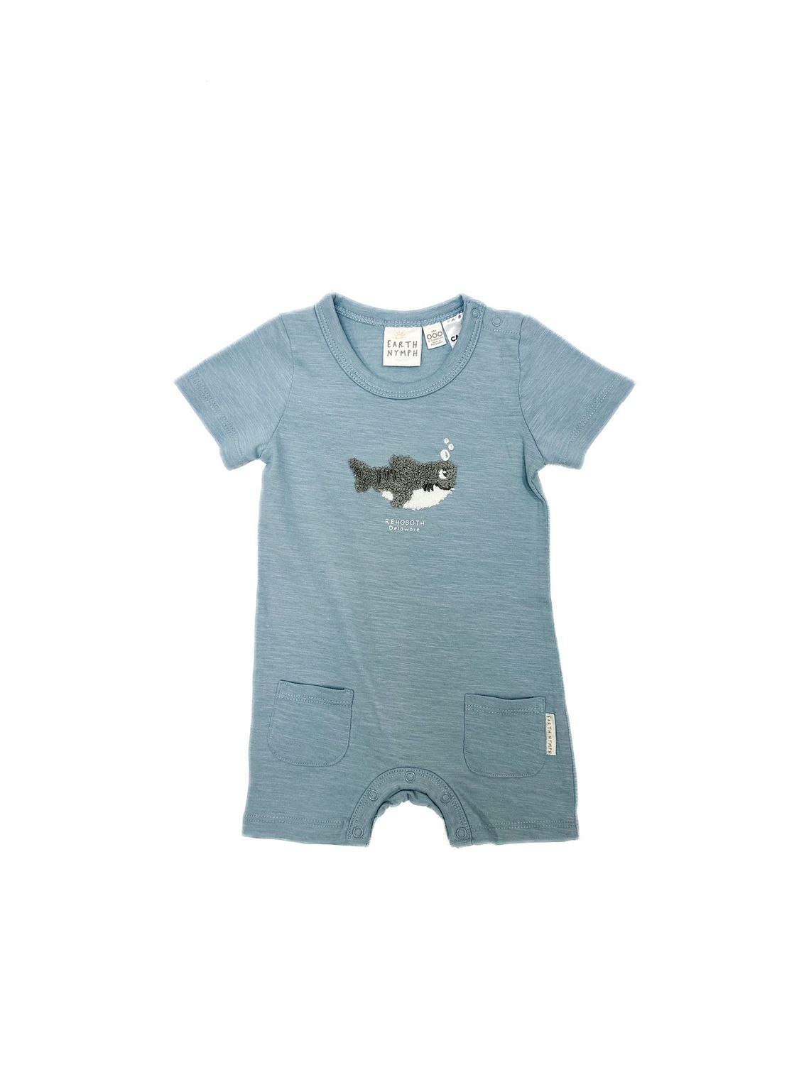 FUZZY SHARKY OCEAN BLUE ONESIE, Size: 0-3 MONTHS