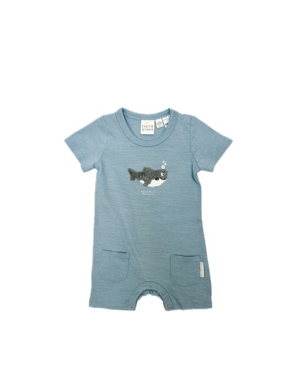 FUZZY SHARKY OCEAN BLUE ONESIE