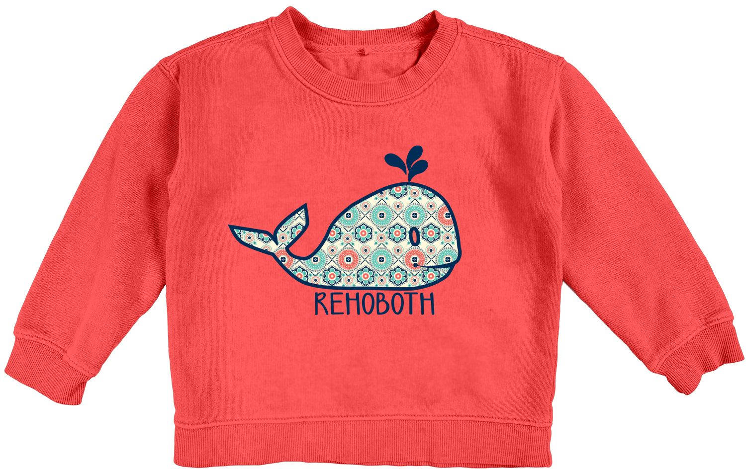 TODDLER WISH LIST WHALE CREWNECK, Color: NEON CORAL, Size: 2T