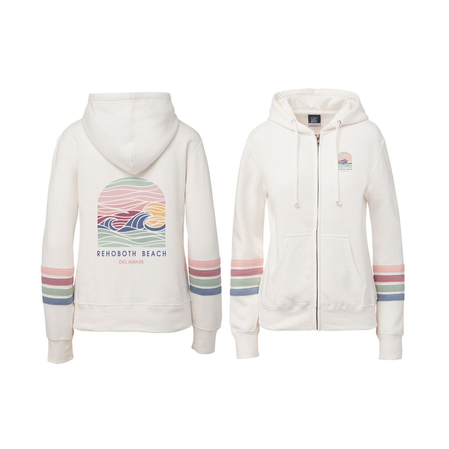 ANGEL FLEECE NAAMAH ZIP HOOD, Color: IVORY STRIPE, Size: S