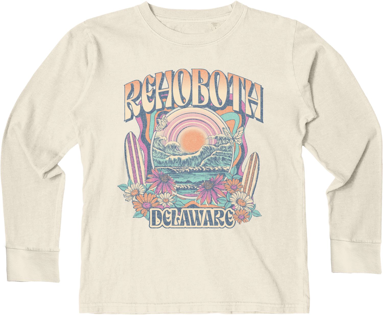 YOUTH SLANTLER WAVES LS TEE, Color: IVORY, Size: XS