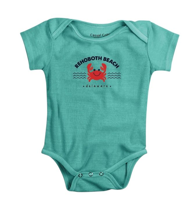 HAPPY CRAB ONESIE, Color: SEAFOAM GREEN, Size: 3M