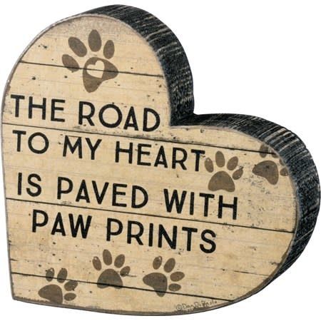 PET LOVER BLOCK SIGNS ROAD PAVED WITH PAW PRINTS HEART