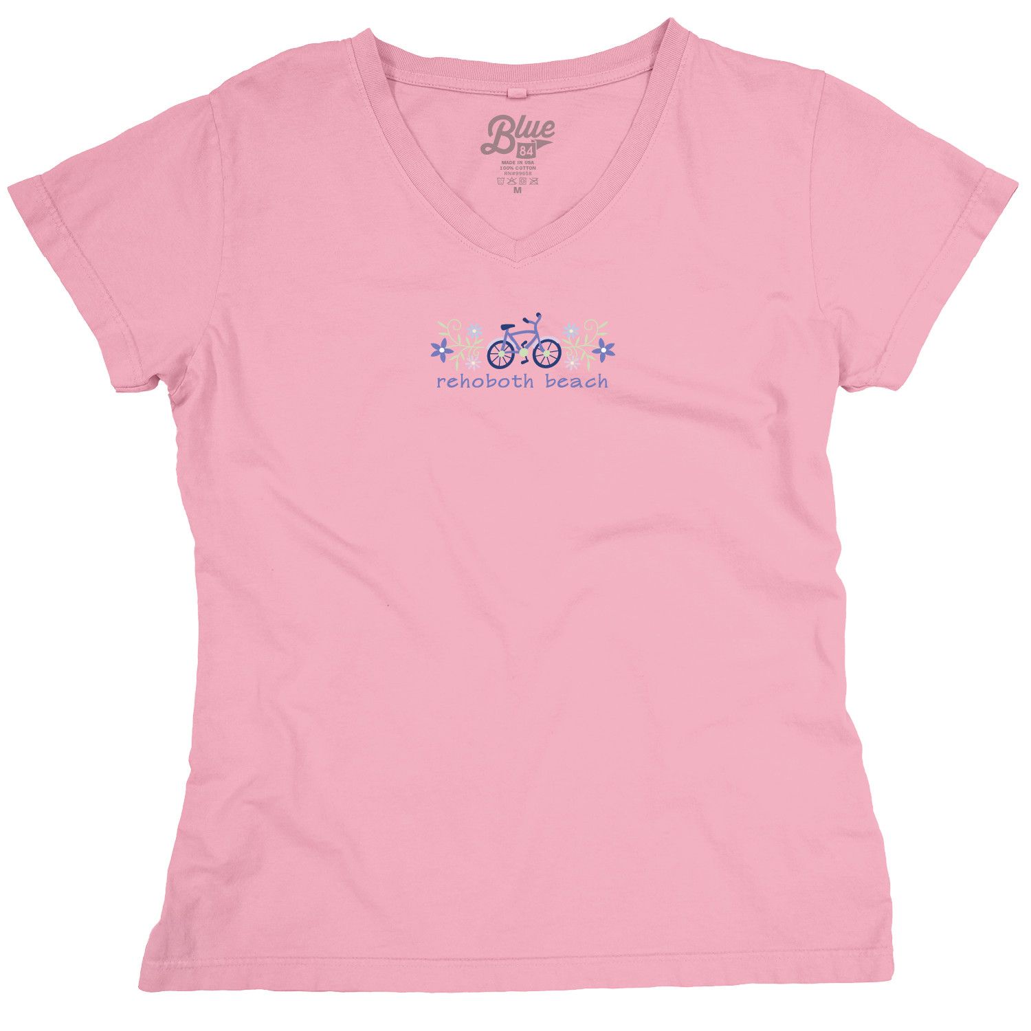 WOMENS FURTHER BIKE EMB VNECK TEE, Color: PINK LEMONADE, Size: S