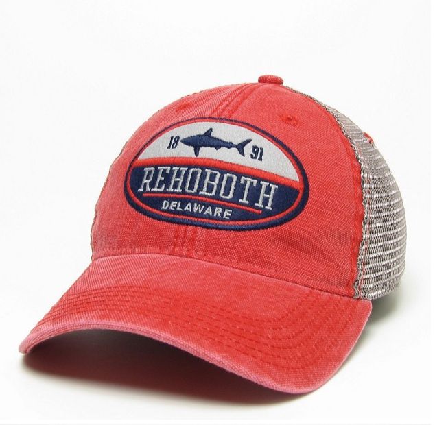 LEGACY DASHBOARD TRUCKER HAT SCARLET/GREY SPLIT SHARK