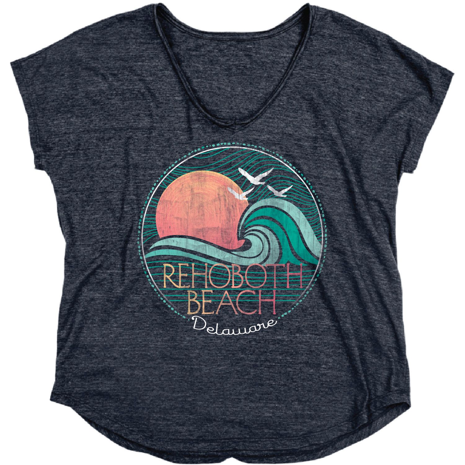 WOMENS VNECK TRIBLEND SS TEE, Color: NAVY - INSIGHT WAVE, Size: S