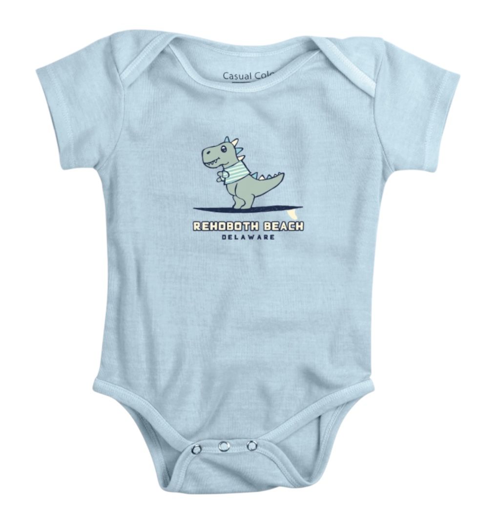 SURFING DINO ONESIE, Color: ICE BLUE, Size: 3M