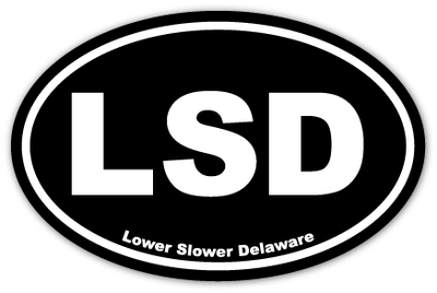 EURO STICKER 5.75 x 3.875 OVAL LOWER SLOWER DELAWARE BLACK