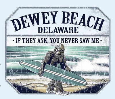 DEWEY BEACH STICKER SURFING SASQUATCH