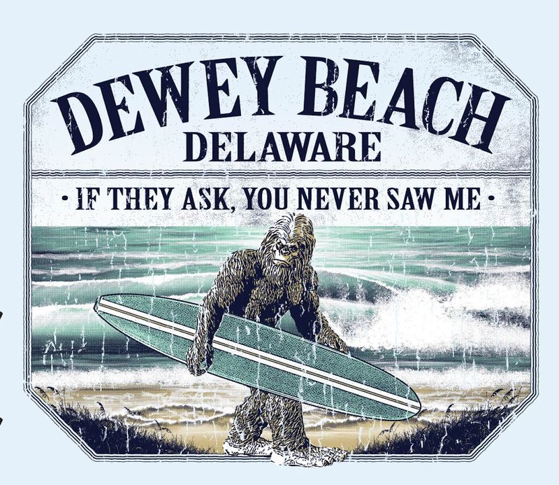 DEWEY BEACH STICKER SURFING SASQUATCH