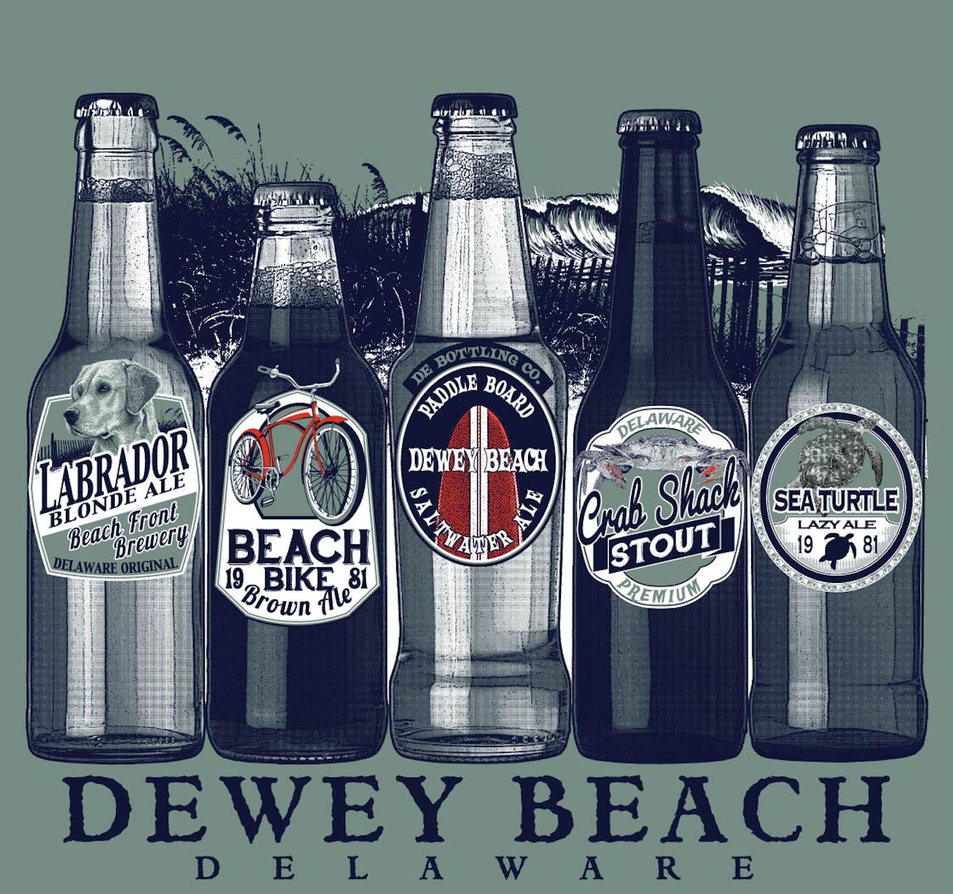 DEWEY BEACH STICKER FIVE BEACH BEERS