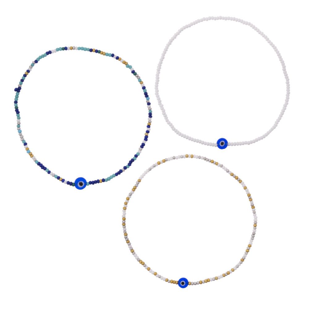 STRETCHY BEADED ANKLET EYE OF PROTECTION ADJUSTABLE