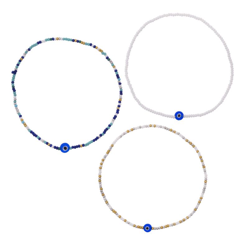 STRETCHY BEADED ANKLET EYE OF PROTECTION ADJUSTABLE