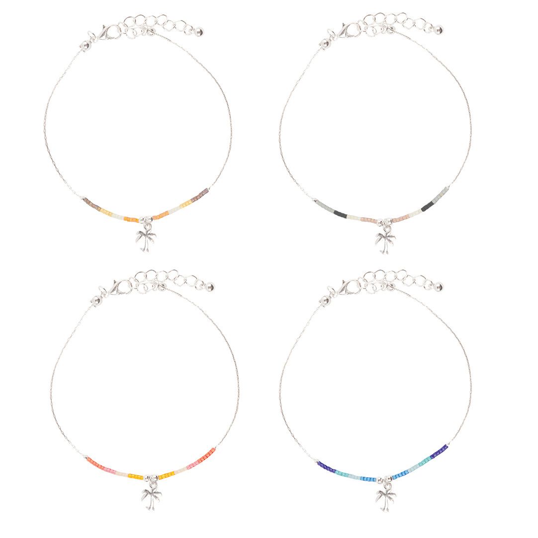 SEEDBEAD CHARM CHAIN ANKLET PALM TREE ADJUSTABLE