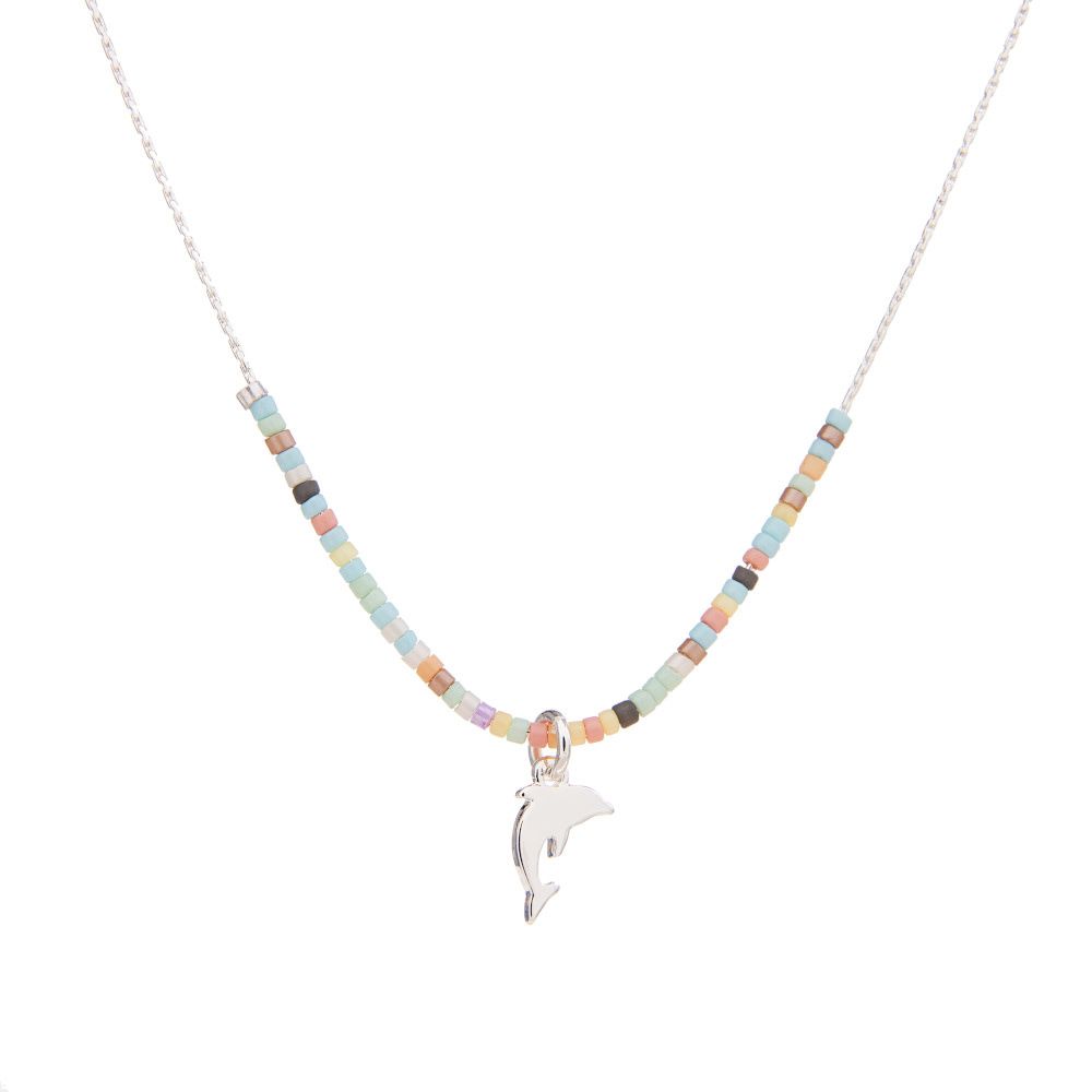SEEDBEAD CHARM CHAIN NECKLACE DOLPHIN ADJUSTABLE