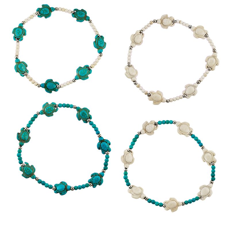 STRETCHY BEADED ANKLET SEA TURTLE ADJUSTABLE