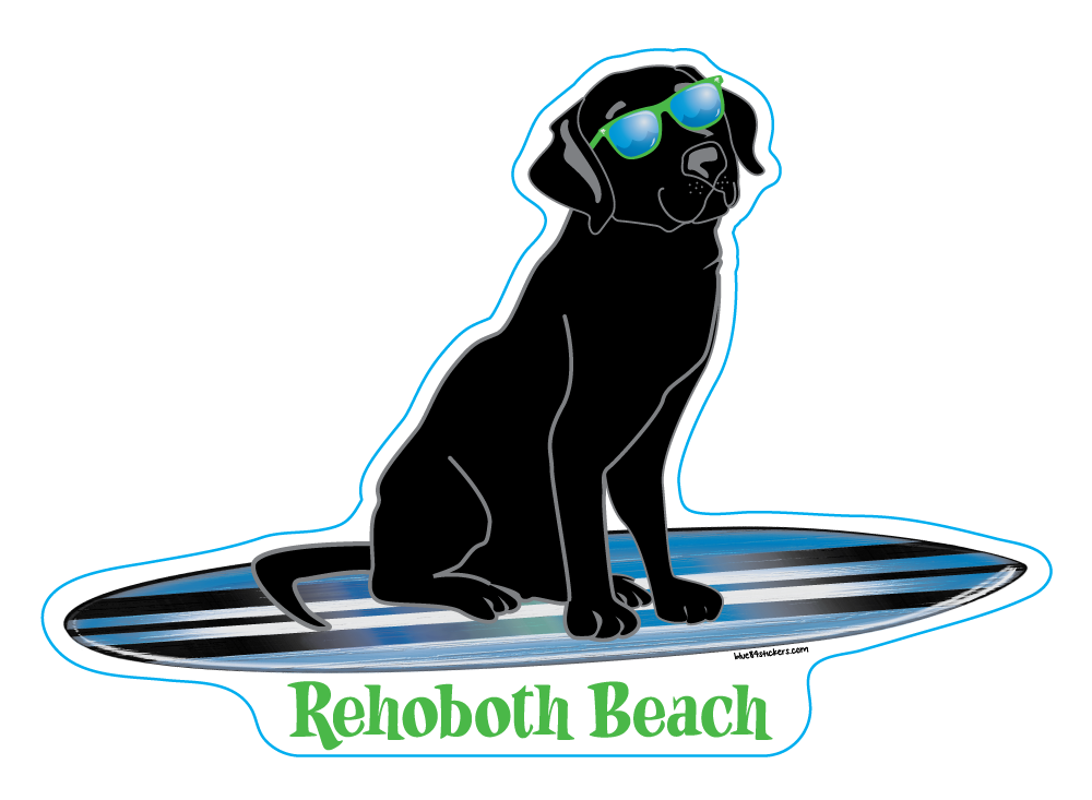 ACRYLIC MAGNET HOLLER BACK SURFING BLACK LAB