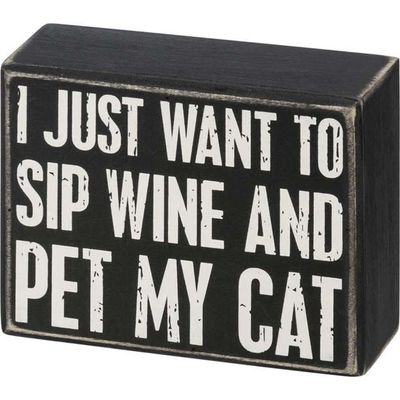 PET LOVER BLOCK SIGNS SIP WINE AND PET CAT