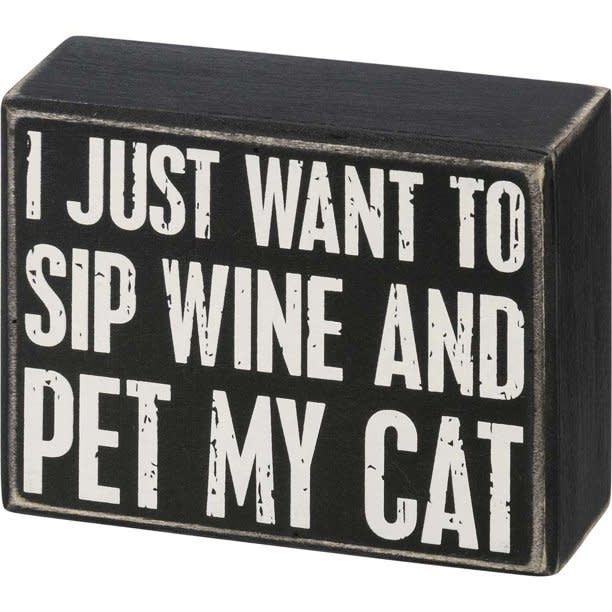 PET LOVER BLOCK SIGNS SIP WINE AND PET CAT