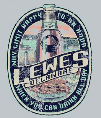 LEWES BEACH STICKER JESTER CRABS &amp; BEER