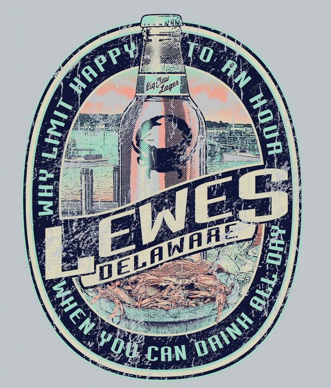 LEWES BEACH STICKER JESTER CRABS &amp; BEER