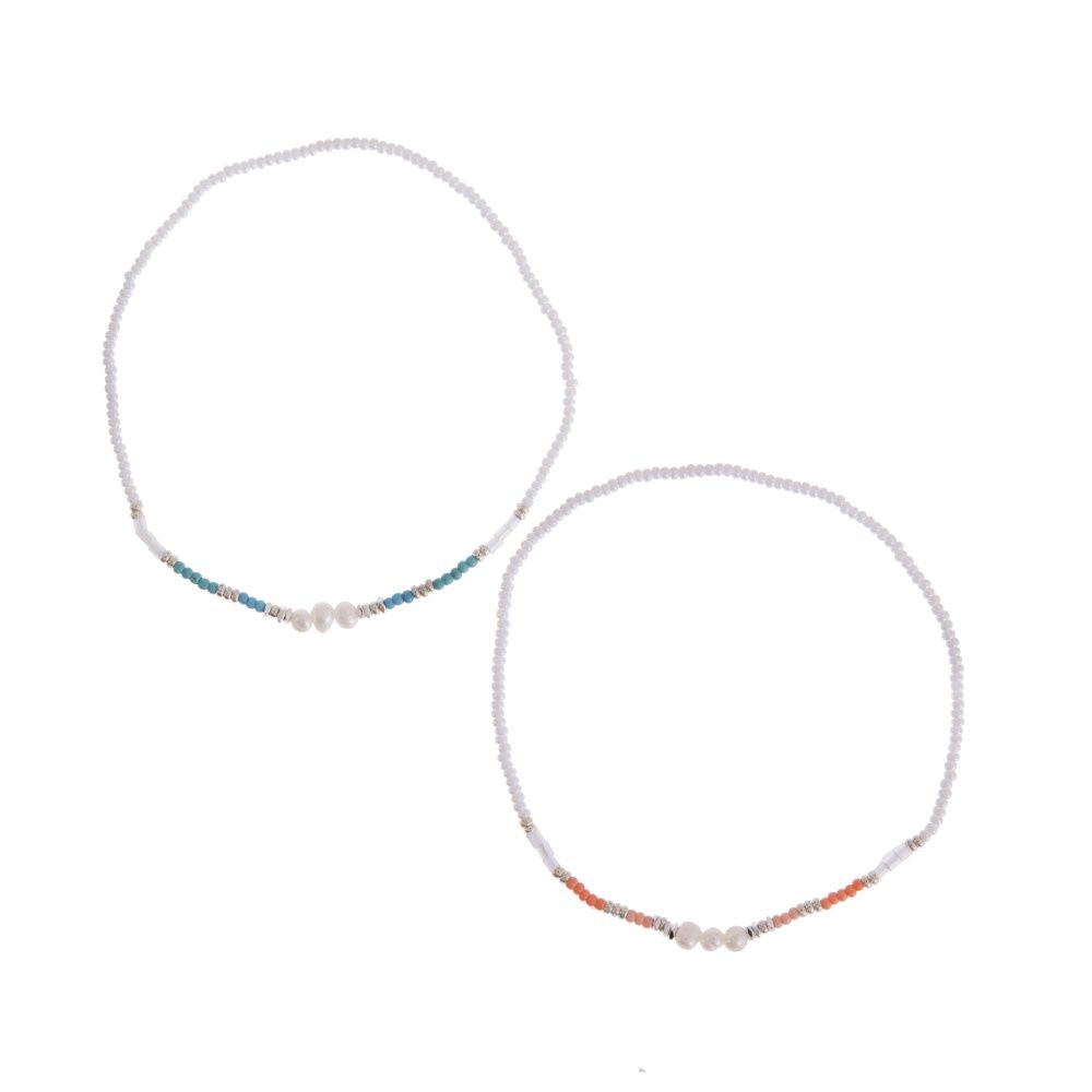 STRETCHY BEADED ANKLET PEARL SEEDBEAD ADJUSTABLE