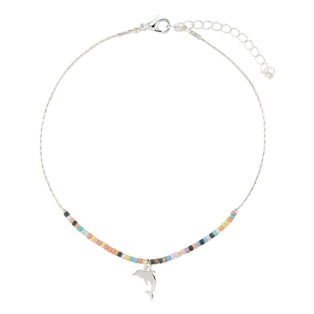 SEEDBEAD CHARM CHAIN ANKLET DOLPHIN ADJUSTABLE