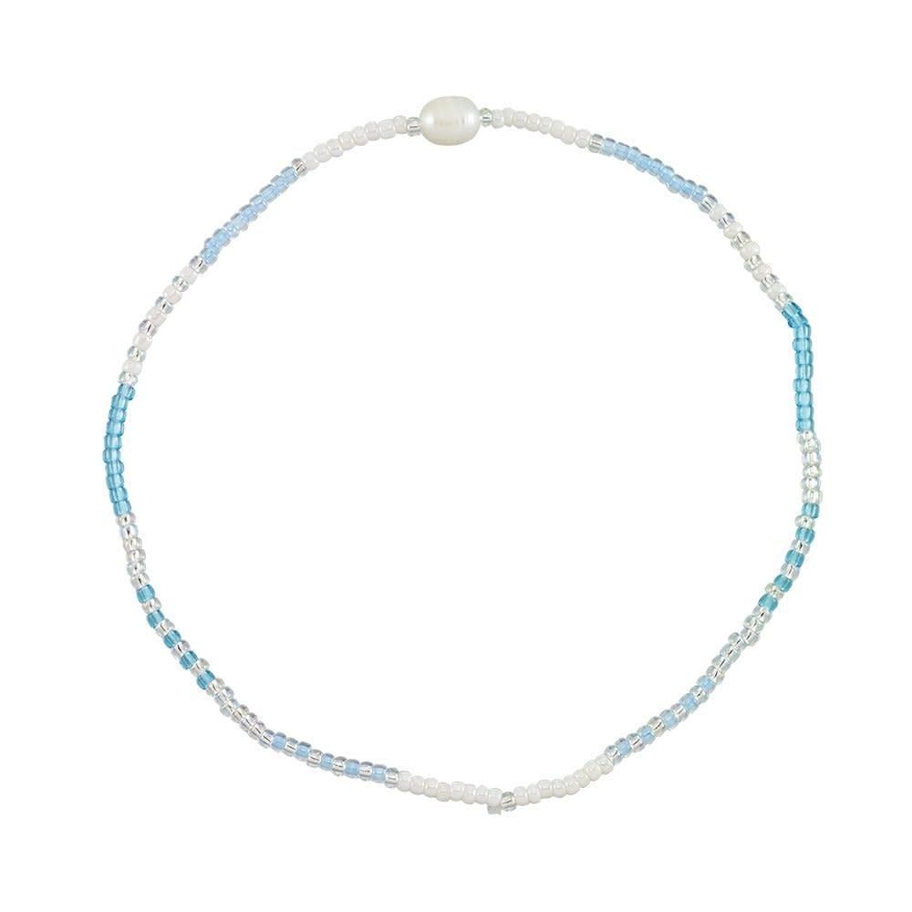 STRETCHY BEADED ANKLET CRYSTAL PEARL ADJUSTABLE