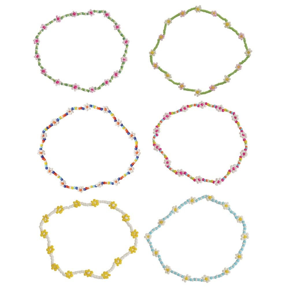 STRETCHY BEADED ANKLET MULTI DAISIES ADJUSTABLE