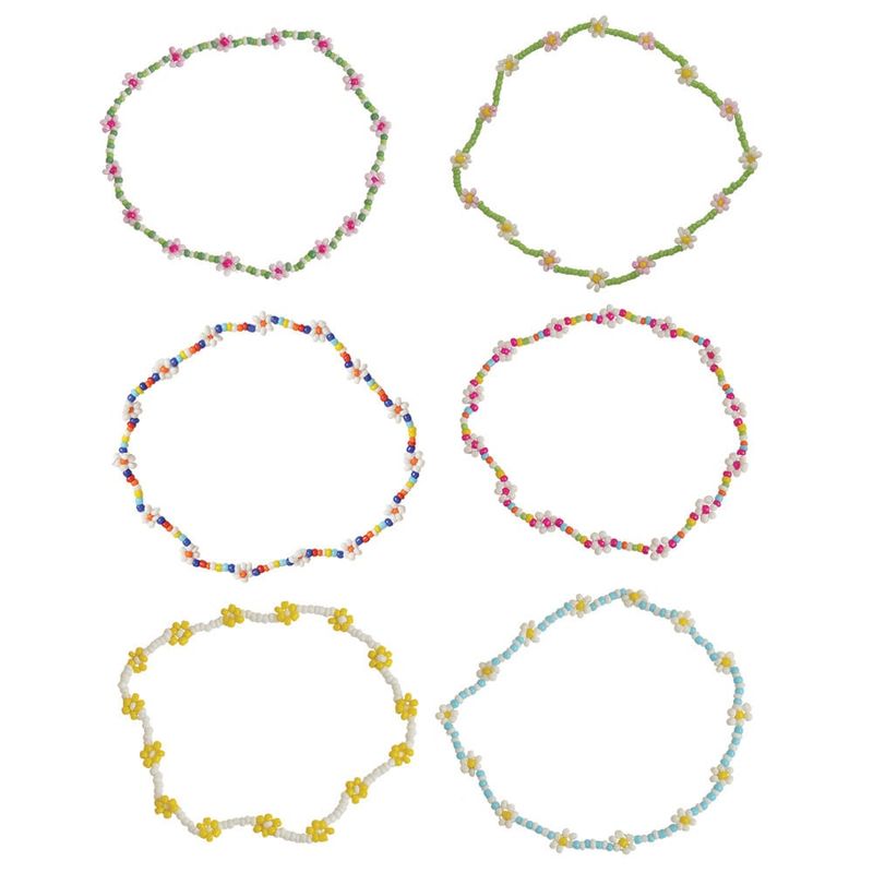 STRETCHY BEADED ANKLET MULTI DAISIES ADJUSTABLE