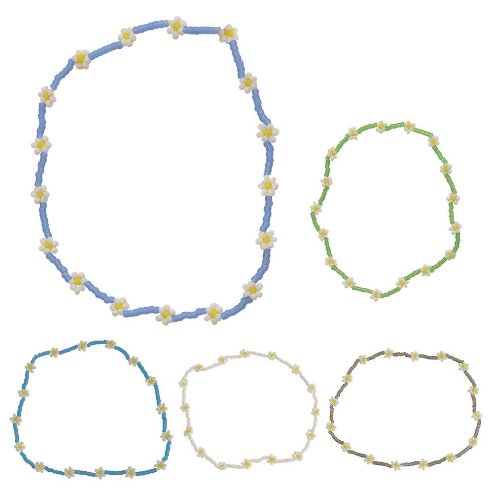 STRETCHY BEADED ANKLET FROSTED DAISIES ADJUSTABLE