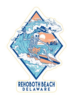 BEACH STICKER SURFING SKELETON