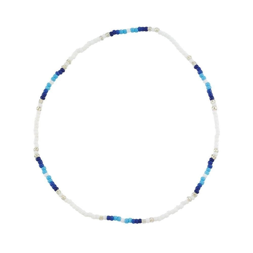 STRETCHY BEADED ANKLET OCEAN BLUE ADJUSTABLE