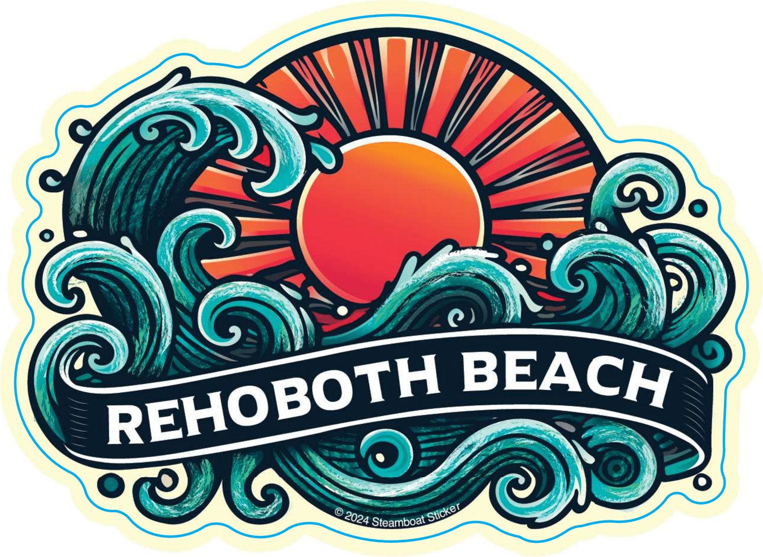 BEACH STICKER SUNSET WAVES