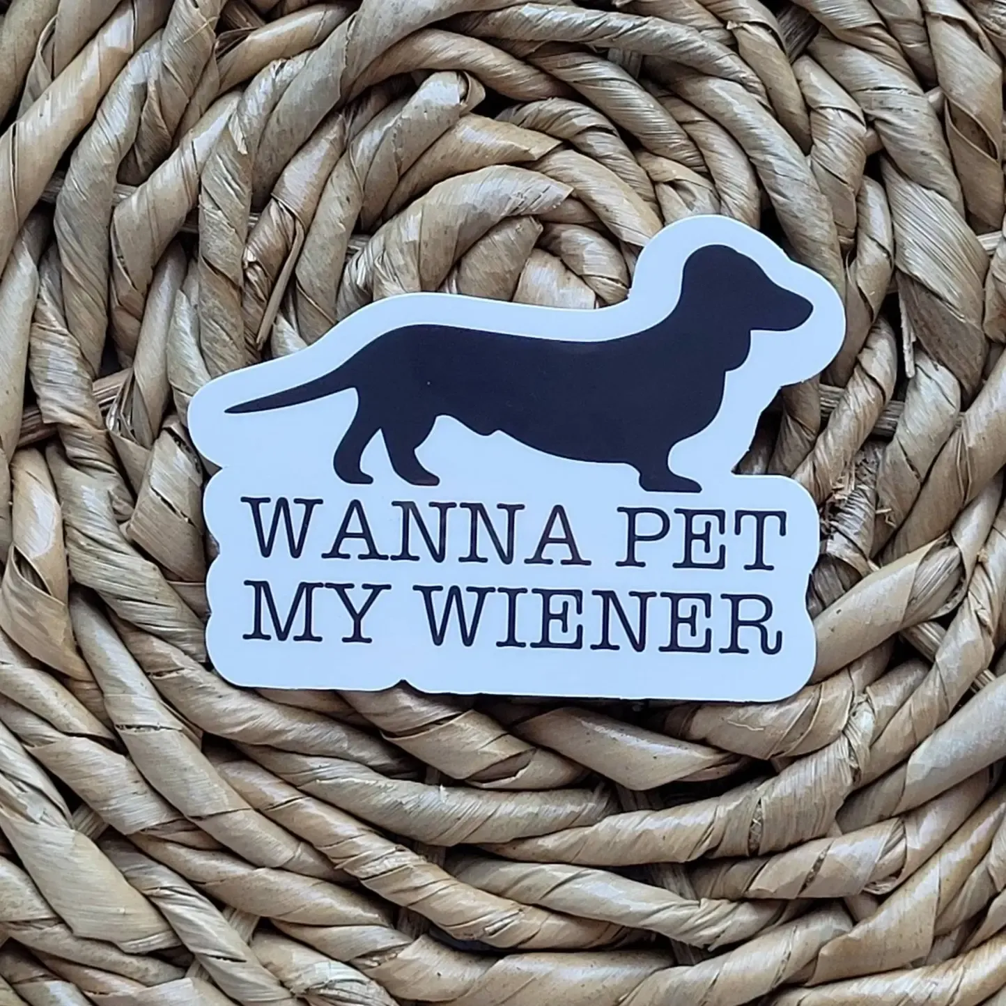 NOVELTY STICKER WANNA PET MY WIENER