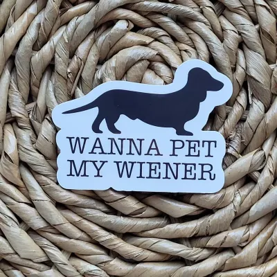 NOVELTY STICKER WANNA PET MY WIENER