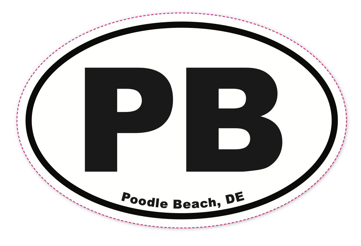 EURO STICKER 5.75 x 3.875 OVAL POODLE BEACH