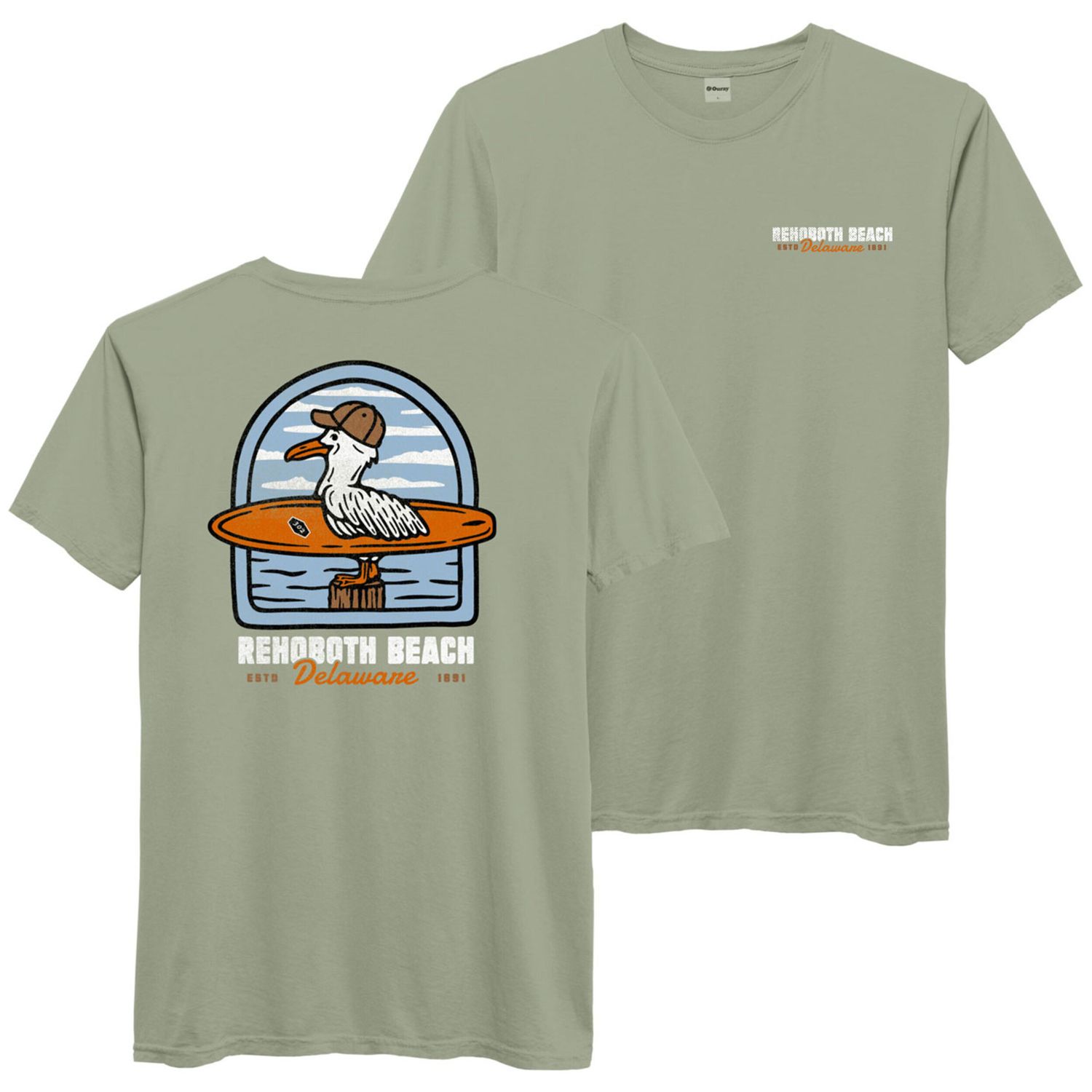  SURF'S UP SEAGULL SS TEE, Color: SAGE GREEN, Size: S