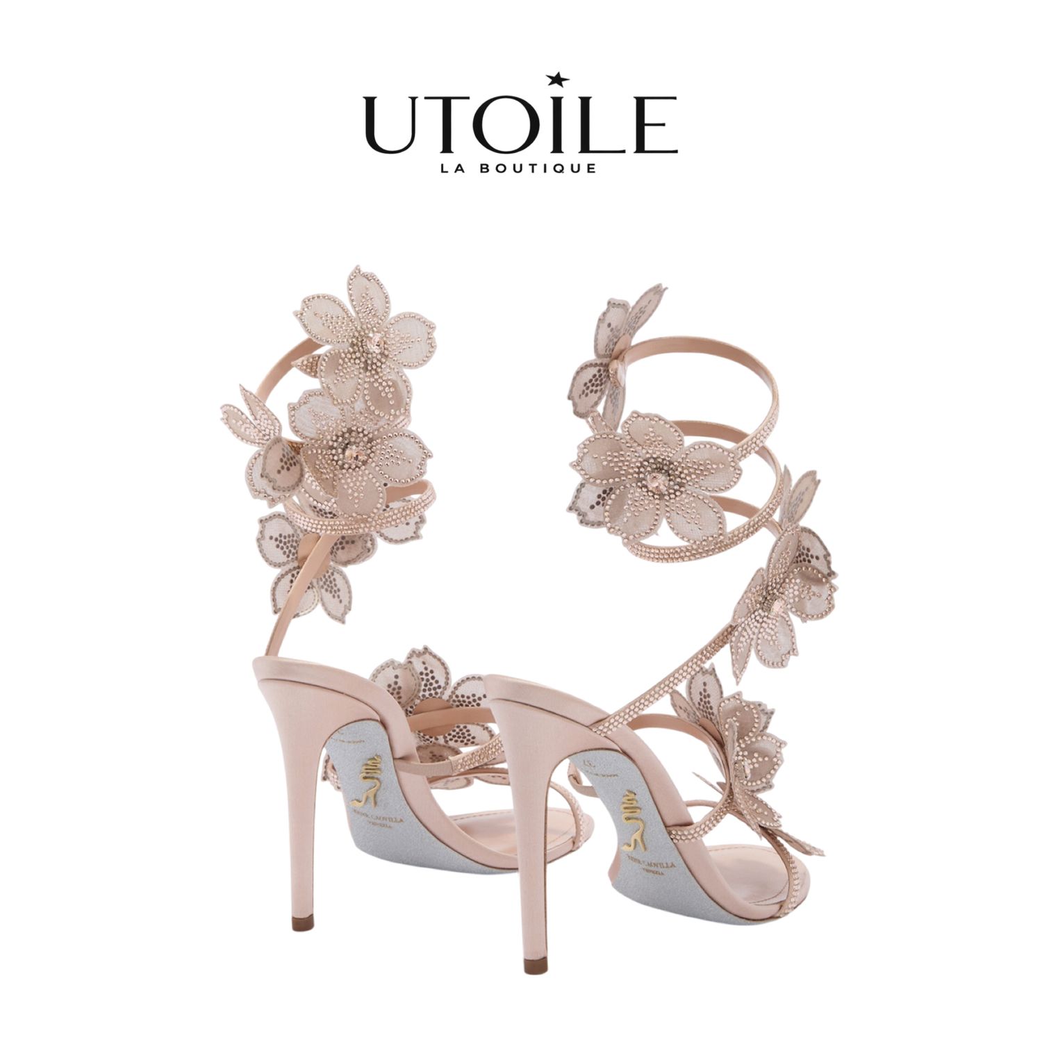 Rene Caovilla Peach Flower Blush Pink Sandal 105